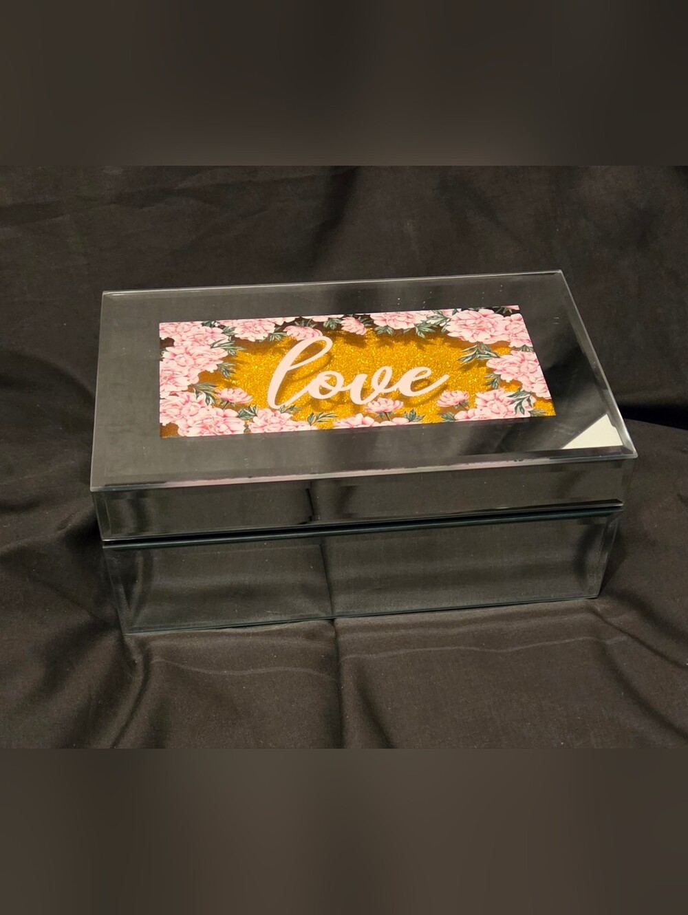 Mirrored Decorative Jewelry Keepsake Box "Love" 8x5x3.5"